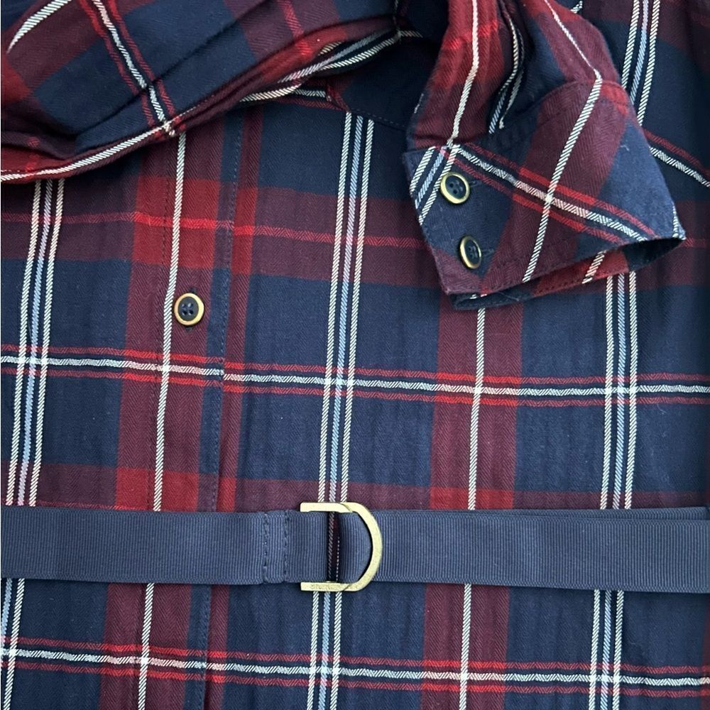 Tommy Hilfiger 100% cotton Red Navy Belted Plaid Mini Shirt Dress Size XS - Picture 4 of 9